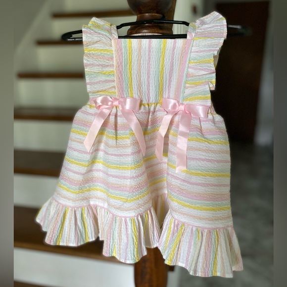 Rare Editions Other - Rare Editions Pastel Striped Ruffle Dress Baby